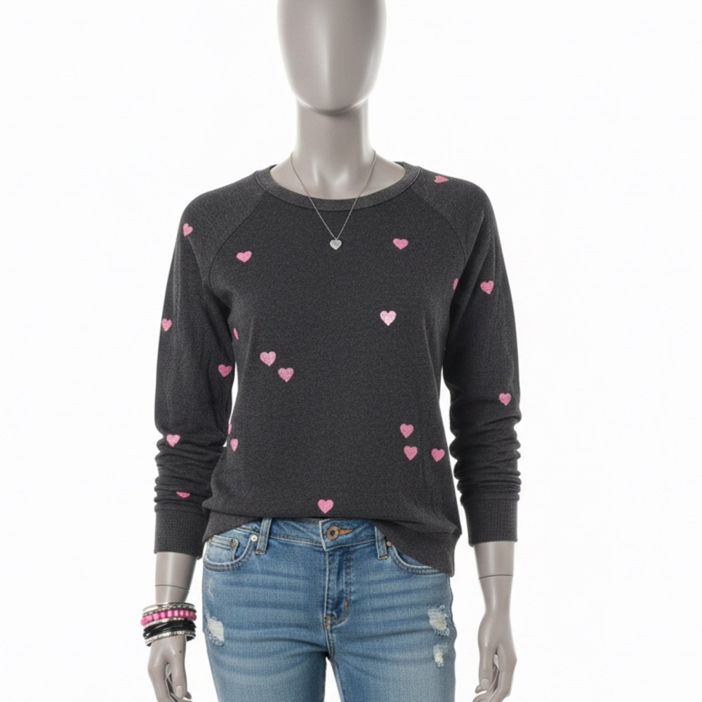 Gray Women's Shirt with Pink Heart Accents